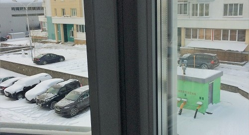 Эркерное соединение Schuco. Профиль Schuco Corona CT 70, ламинация изнутри - Renolit Light Grey;